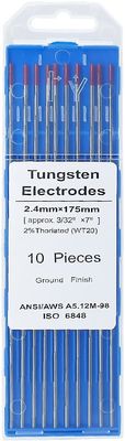 10 elettrodi di tungsteno rosso da 2,4 mm*175 mm per saldatura TIG corrente di saldatura 40-230A