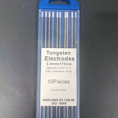 TIG Consumabili di saldatura 2,4 mm*175 mm Electrodi di tungsteno a testa bianca 0,8% Zirconizzati