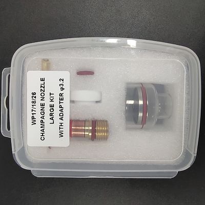 WP-17/18/26 Champagne 3.2mm Tig Nozzle Kit grande con adattatore per TIG Saldatura Quarzo