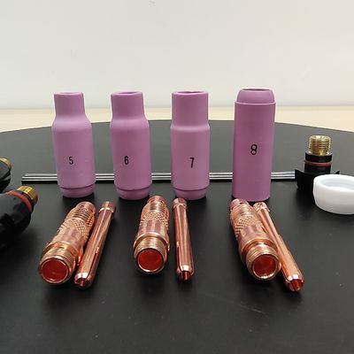 Superiore WP17 18 26-10N 17Kit Lente a gas Nozzolo di alluminio Coppa posteriore TIG Accessori di saldatura Kit raffreddamento dell'aria