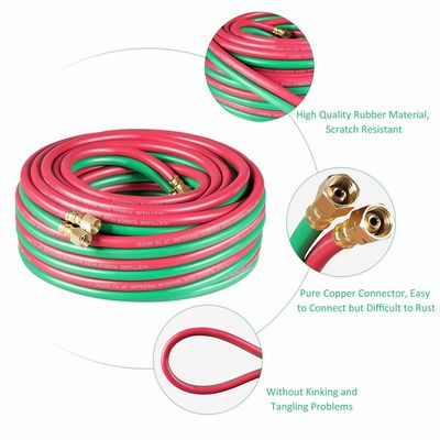 1.63KGS Soft Hose 25ft 1/4&quot; B Fittings 800PSI Oxy Acetylene Twin Tipo T Grade R Grade Saldatura Hose