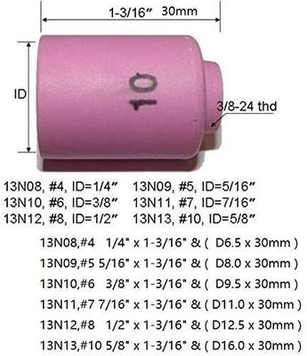 Torcia di saldatura TIG SR WP920 24 25 Fit 13N08 13N09 13N10 13N11 13N12 13N13 Coppa di ugello 10pcs