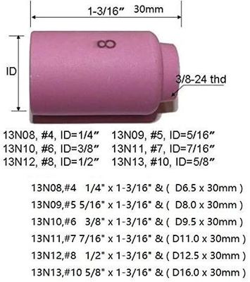 Torcia di saldatura TIG SR WP920 24 25 Fit 13N08 13N09 13N10 13N11 13N12 13N13 Coppa di ugello 10pcs