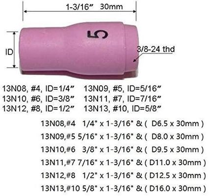 Torcia di saldatura TIG SR WP920 24 25 Fit 13N08 13N09 13N10 13N11 13N12 13N13 Coppa di ugello 10pcs