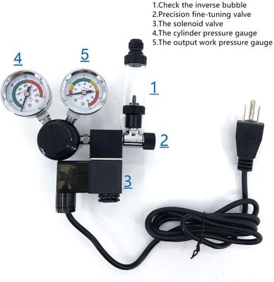 Regolatore di CO2 del serbatoio per pesci con valvola di controllo e display a doppio calibro CGA320 Solenoide a filo 110V