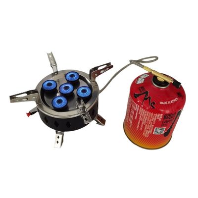 Fornace a cinque teste a spruzzo Mini portabile pieghevole per campeggio Fornace a gas bruciatore per griglie esterne a gas